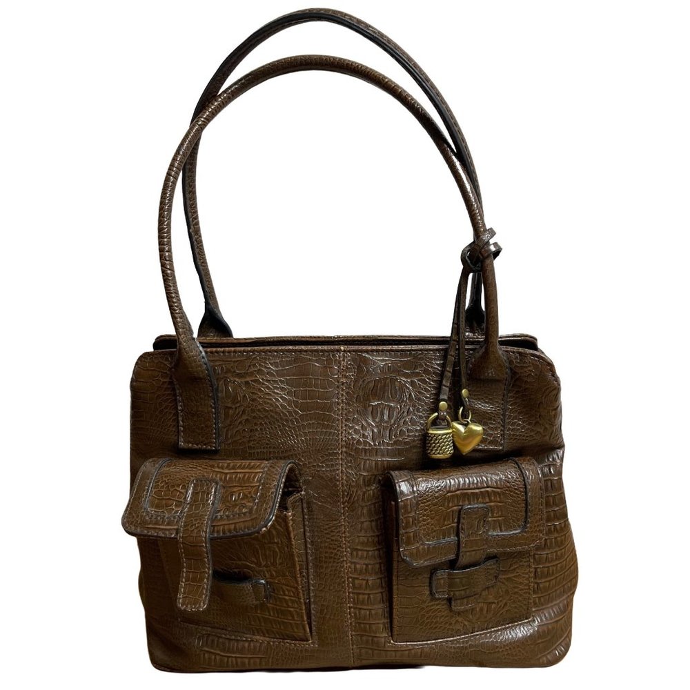 Bueno Womens  Handbag Brown Faux Crocodile Shoulders Bag